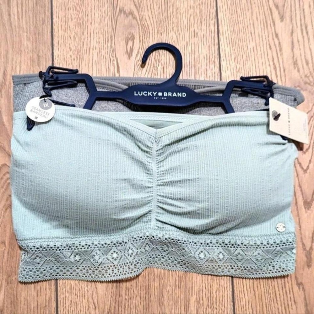 Lucky Brand NWT Plus 1x Set 2 Bandeau Strapless Bra Sage Green & Gray NEW